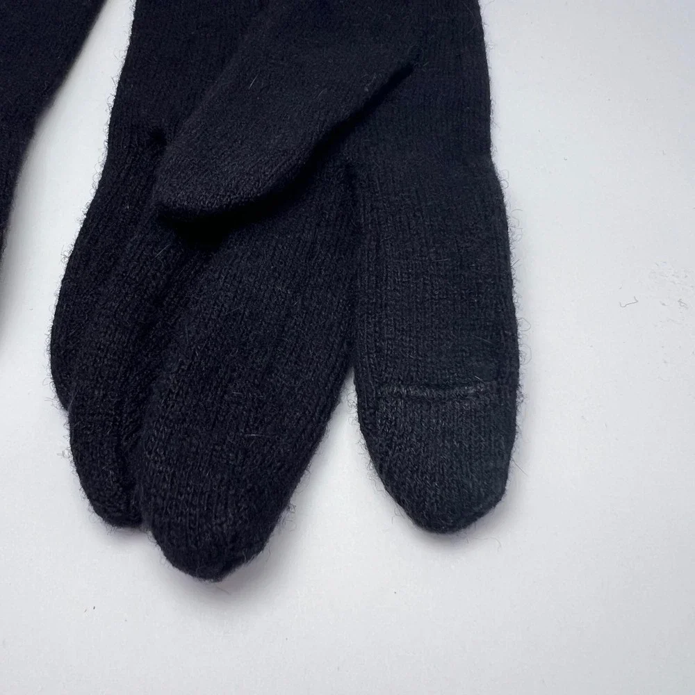 Elegant Black Knit Gloves Leather Bow Womens Small Touchscreen Finger Coquette